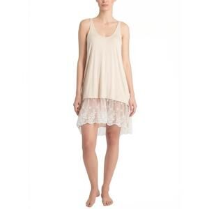 Staccato Tank Top Medium Beige Nude White Feminine Casual Lace Trim Hem Layering